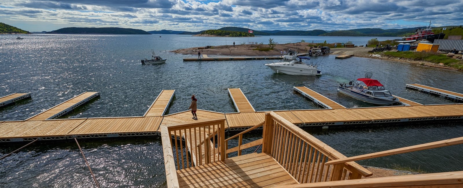 wooden docks and boat launch